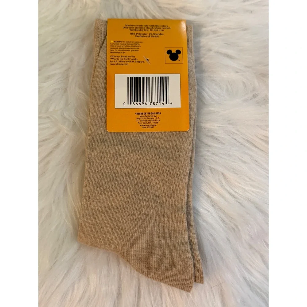 Disney Winnie the Pooh 100 Years Crew Socks Tan Character Shoe Size 6.5-12 NEW